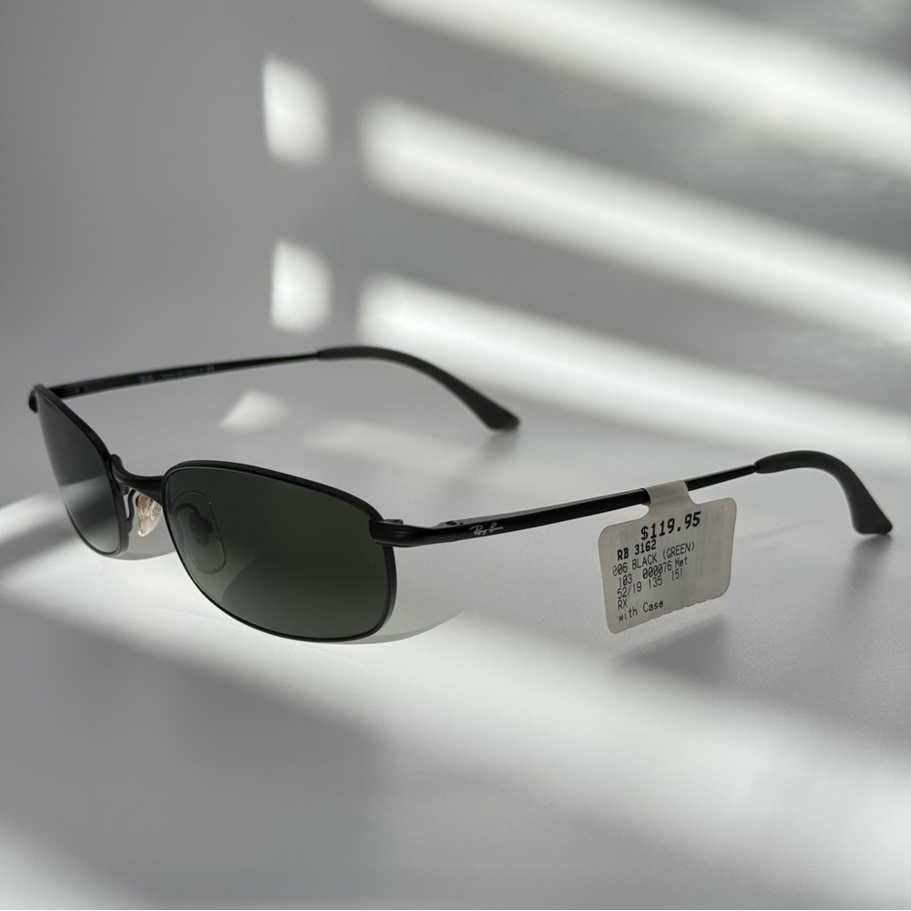 Vintage Ray-Ban Black Metal Oval Sunglasses with Green Lenses